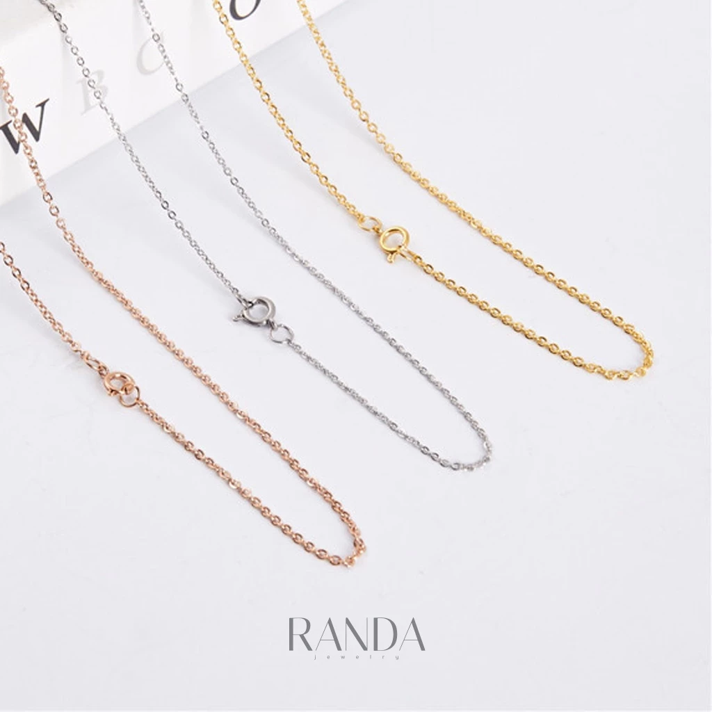 Randa สร้อยคอลายโซ่ ตะขอห่วงกลม หนา 1.2 และ 1.5 mm สีเงิน สีพิ้งโกล สีทอง สแตนเลสแท้ โดนสารเคมีได้ ไม่ลอก ไม่ดำ ของขวัญ