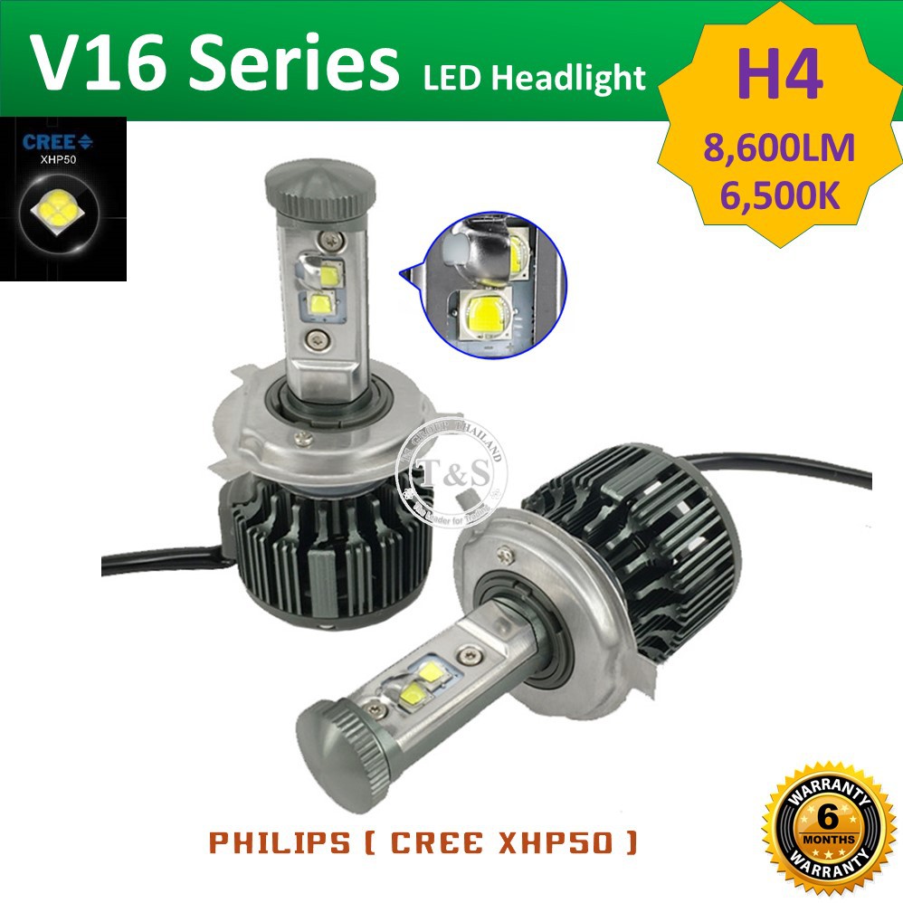 LED ไฟหน้ารถยนต์ LED รุ่น V16 (8,600LM) ขั้วหลอด H4, H7, H8, H9, H11, H16, HB3(9005), HB4(9006), HIR2(9012) รับประกันแท้