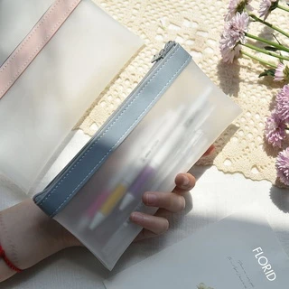 พร้อมส่ง! กระเป๋าใส่ปากกา กระเป๋าดินสอ แบบขุ่นใส มีซิป กล่องดินสอ สไตล์ญี่ปุ่น น่ารัก เรียบๆ