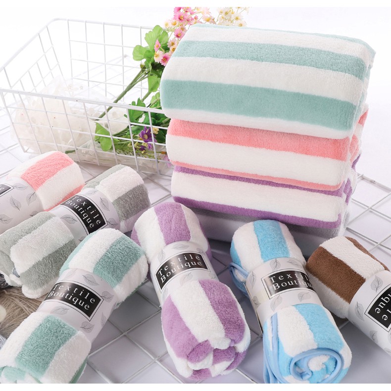 ผ้าเช็ดผม ขนเป็ด ผ้าขนหนู ผ้าเช็ดหน้า ลายขวาง รุ่นหนานุ่ม ขนาด 30*70 ซม. ราคา ถูกที่สุด ดีลบีเคเค แกลเลอรีภาพที่ 2