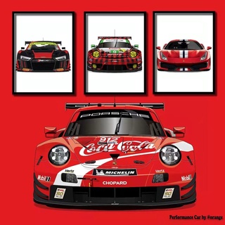 [ภาพวาดแขวนรถยนต์] โปสเตอร์ภาพวาดโปสเตอร์ รูปรถยนต์ Porsche 911 Ferrari Mercedes-Benz Audi สไตล์โมเดิร์น สําหรับตกแต่ง