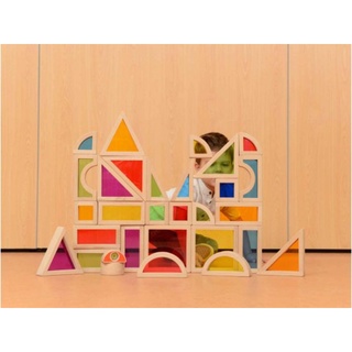 Masterkidz | Rainbow Block Set 30 Pieces ชุดบล็อคไม้สีรุ้งโปร่งแสง