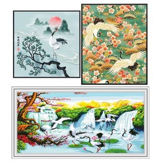 ครอสติชพิมพ์ลาย นกกระเรียน สัตว์ต่างๆ (Crane cross stitch kit)