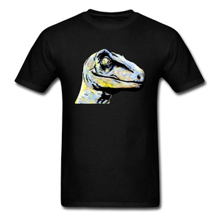 Tee - ผู้ชายเสื้อยืด Retro Velociraptor รูปภาพที่สมบูรณ์แบบบางพอดีเสื้อยืดยอดนิยม Crewneck ผ้าฝ้าย