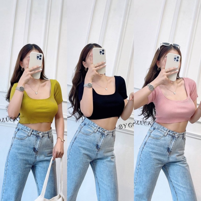 SpinnyHouse เสื้อคอเหลี่ยม ครอปแขน3ส่วน ผ้าไหมพรม งานตามหา เครื่องบิน B-019-2-A