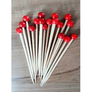 ไม้จิ้มค็อกเทล หรือ ไม้บาร์บีคิว (หัว กลมสีแดง) ขนาด 10 cm.