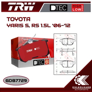 ผ้าเบรคหลัง TRW สำหรับ YARIS S, RS 1.5L 06-12 (GDB7729)