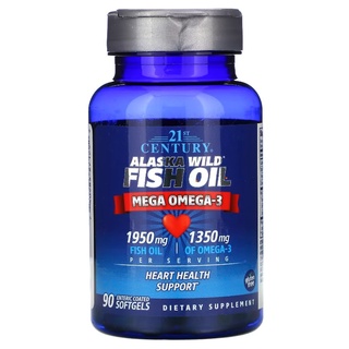 [ของแท้ 100%] 21st CENTURY ALASKA WILD FISH OIL 1,950 mg MEGA OMEGA 3 1,350 mg 90 ENTERIC COATED SOFTGELS