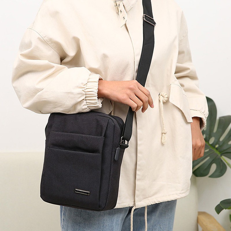 กระเป๋าสะพายข้างผ้าใบแฟชั่นสำหรับผู้ชายความจุขนาดใหญ่หลายกระเป๋าเรียบง่าย - รูปที่ 3