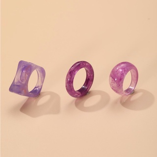 แหวนเรซิ่นเซ็ตม่วงเรียบๆ 3pcs Purple  Resin Rings