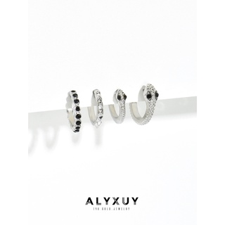 Alyxuy ต่างหูสตั๊ด ชุบทองคําขาว 14k ประดับเพทาย สีดํา (4 ชิ้น/ชุด)