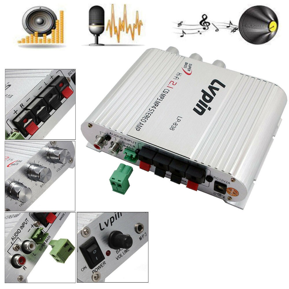 LVPIN lp-838 เครื่องเสียงติดรถยนต์ 12V สเตอริโอเพาเวอร์ เครื่องขยายเสียง Hi-Fi 2.1 3-Channel Super B