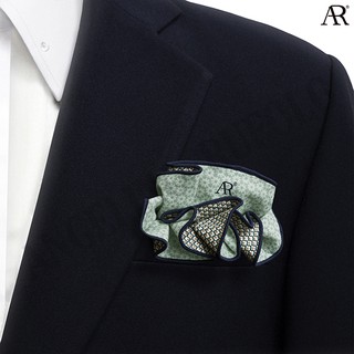 ANGELINO RUFOLO Pocket Square(ผ้าเช็ดหน้าสูท) ผ้าไหมทอผสมคอตตอนคุณภาพเยี่ยม ดีไซน์ 2IN1 Flora สีเขียวมิ้นต์