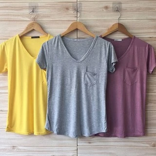 ⚡️F54]⚡️เสื้อยืดคอวี ผ้าเรยอน มีไซส์M-L