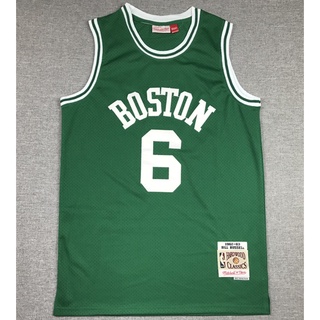 ใหม่ NBA Boston Celtics สําหรับผู้ชาย # เสื้อกีฬาบาสเก็ตบอล ปักลาย M&amp;N 6 Bill Russell สีเขียว