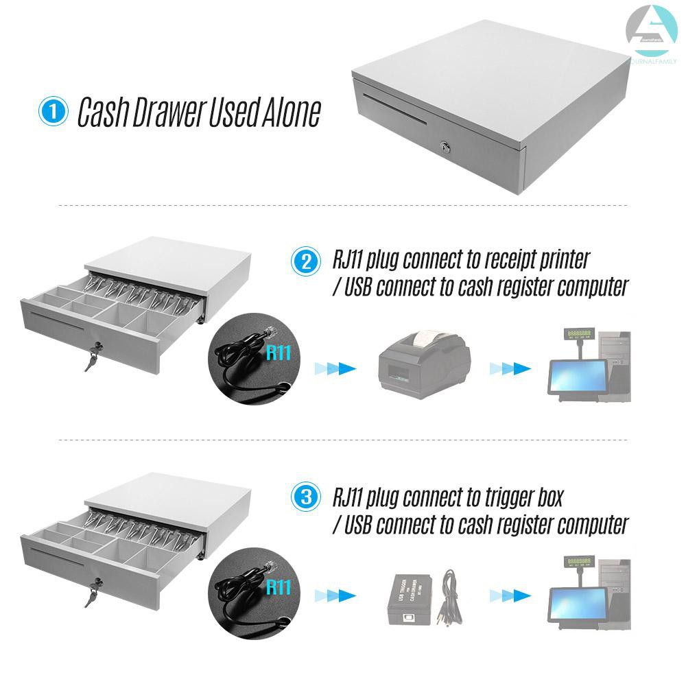 ☀[ready stock]☀POS Cash Register Drawers Cashbox FiveGrid ThreeGear RJ11 Interface Cash Drawer