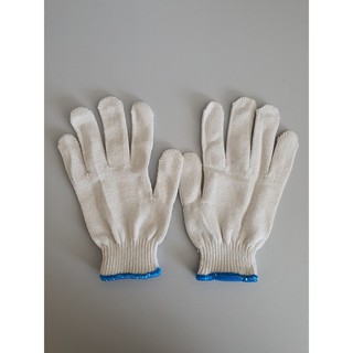 Cotton Glove ถุงมือผ้าทอ สีขาว ขอบสีฟ้า 400-500 กรัม แบบหนา แพ็ค 10 คู่