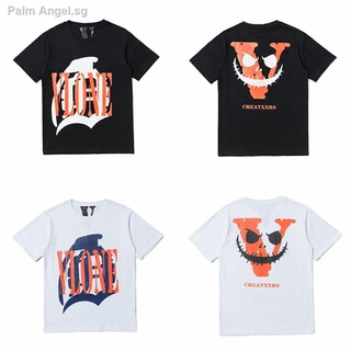 เสื้อยืด♤▽∈VLONE FRIENDS series big V letter joint skull smiley print high street ZGPB short-sleeved T-shirt