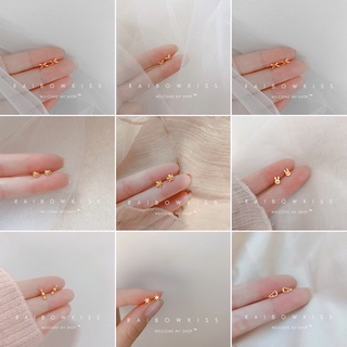 พร้อมส่ง ต่างหูเข็มเงิน S925 รูปปีกผีเสื้อ ดอกไม้ ขนาดเล็ก เรียบง่าย สีทอง สําหรับผู้หญิง