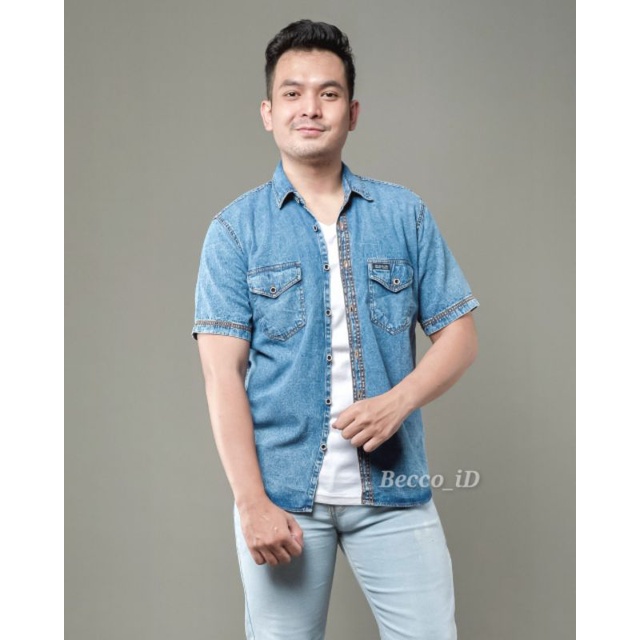 Kemeja American STYLE SHORT SLEEVED JEANS SHIRT เสื้อเชิ้ตผู้ชาย OUTFIT MILINIAL KEKANIAN