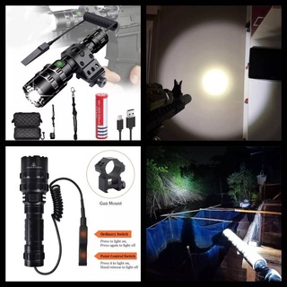 ไฟฉายความสว่างสูง Tactical Flashlight วัสดุอลูมิเนียมอัลลอยด์ ไฟฉายแรงสูง ไฟฉายแบบชาร์จไฟได้ ไฟฉายสว่างมาก ไฟฉายแรงสูง