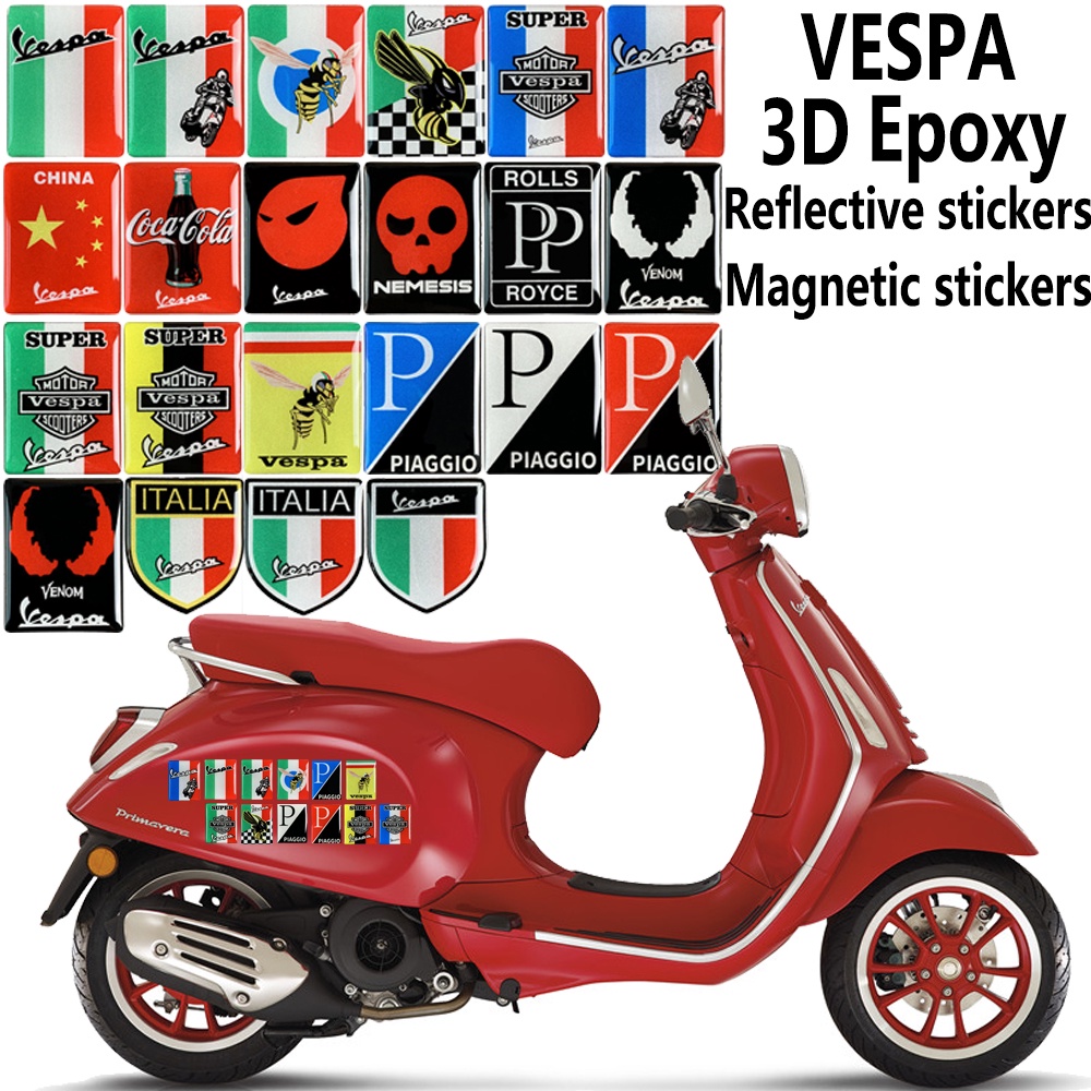 สติกเกอร์ 3D Vespa การดูดซับแม่เหล็ก โลโก้ มอไซ หมวกกันน๊อค ตกแต่งรถ Gts Sprint Lx125