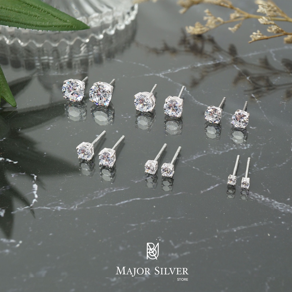 💎✨ต่างหูเงินแท้92.5%  จับเพชรCZ 2,3,4,5,6,7 มิล ต่างหูเงินแท้ 100 Major Silver