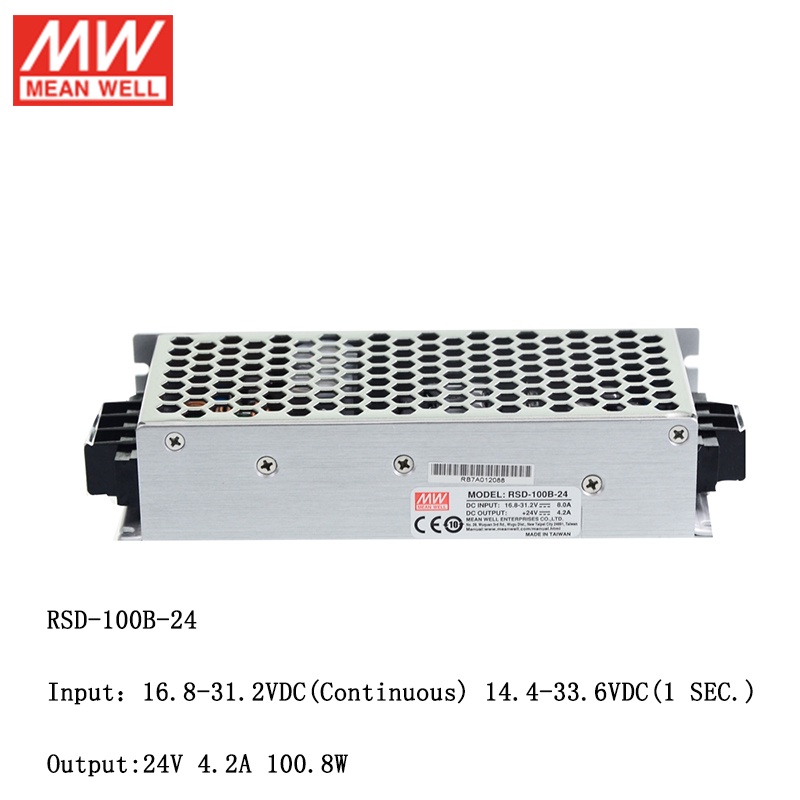 Mean WELL RSD-100B-24 14.4~33.6VDC ถึง 24V DC 4.2A 100W รถไฟที่เชื่อถือได้ DC-DC Converter Switching