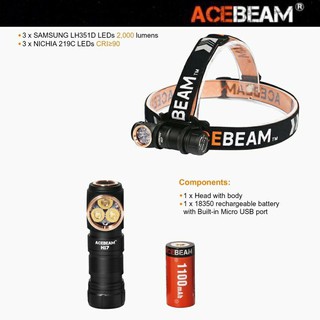 ไฟฉายแรงสูงแบบคาดหัว ACEBEAM H17  ความสว่าง  2000lms ใช้แบต 18350