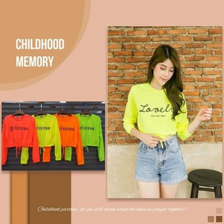 เสื้อครอปสีนีออนแขนยาวผูกเอวคละลาย