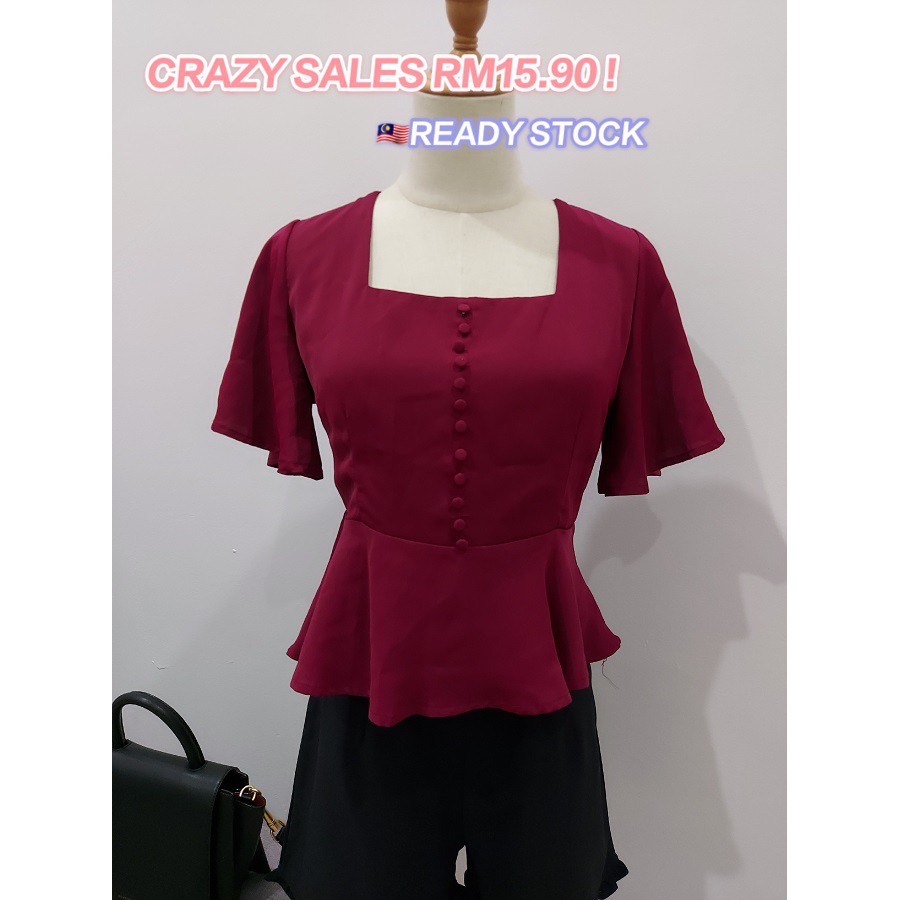 เสื้อ Peplum แขนผีเสื้อคอเหลี่ยม Forever20