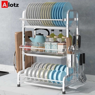 Alotz ชั้นวางของครัว  ชั้นวางจาน 304 สแตน สองชั้น/สามชั้นระบายน้ำ Rustless Rack ผู้ถือตะเกียบรวม Two/Three Layer Dish