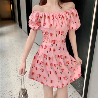 Peachy pink dress ลายลูกพีช สีชมพู