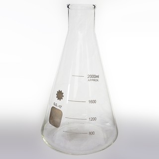 ขวดรูปชมพู่ ทนไฟ (Borosilicate Glass) 25 / 50 / 100 / 150 / 250 /500 / 1000 / 2000 มิลลิลิตร (Erlenmeyer, Flask)