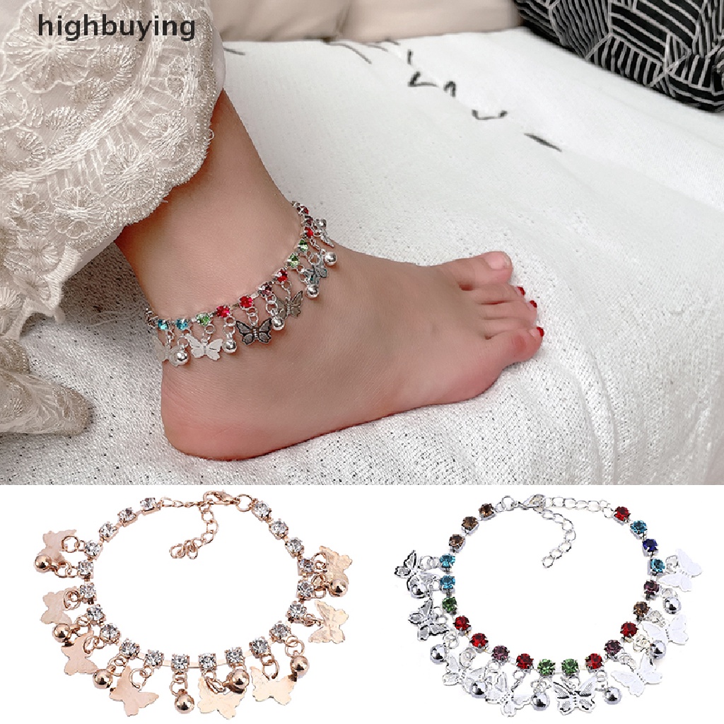 [highbuying] ใหม่ สร้อยข้อเท้าโซ่ จี้ผีเสื้อ ประดับพู่ เครื่องประดับ