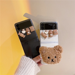 Samsung Galaxy Z Flip 5 Brown Bear Popsocket PC Case Z Flip 4 Z Flip 3 แข็ง ใส กันกระแทก เคสโทรศัพท์ สร้างสรรค์