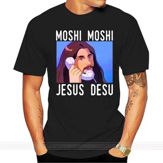 ผ้าฝ้ายคอกลมเสื้อยืด ผ้าฝ้าย พิมพ์ลาย Moshi Moshi Jesus Desu Funny Meme shubuzhi แฟชั่นฤดูร้อน สําหรับผู้ชาย ไซซ์ S - 4X