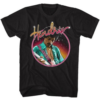 เสื้อยืดสีพื้น - Jimi Hendrix นีออนพื้นที่ความทรงจําเพลงสีดําผ้าฝ้ายเสื้อยืด TOP 1