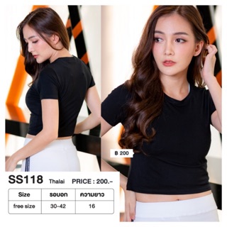 SS118 เสื้อครอปคอกลมแขนสั้นสีดำ ราคา 200 บาท เนื้อผ้าคอตตอนนุ่มเด้งใส่สบายมาก