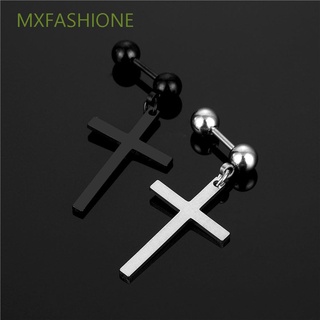 MXFASHIONE Cool Cross Hoop Earrings Men Tassel Crystal Dangle Earrings Women Punk Stainless Steel Korean Geometric Zircon Fashion Jewelry