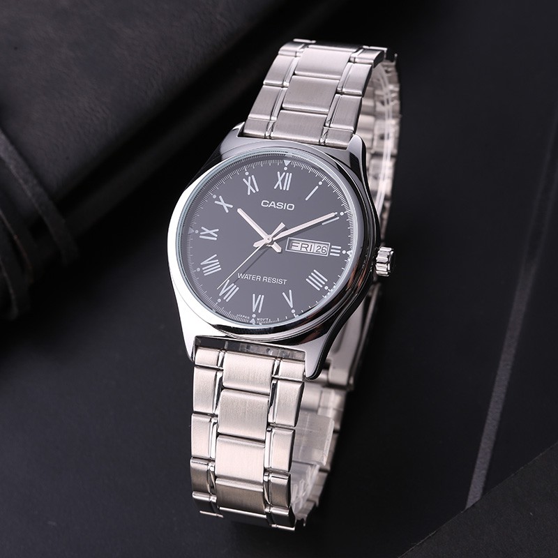 Casio รุ่น MTP-V006D-1B นาฬิกาข้อมือผู้ชาย สายสแตนเลส หน้าปัดดำ - มั่นใจ ของแท้ 100%รับรับประกันสินค้า 1 ปี