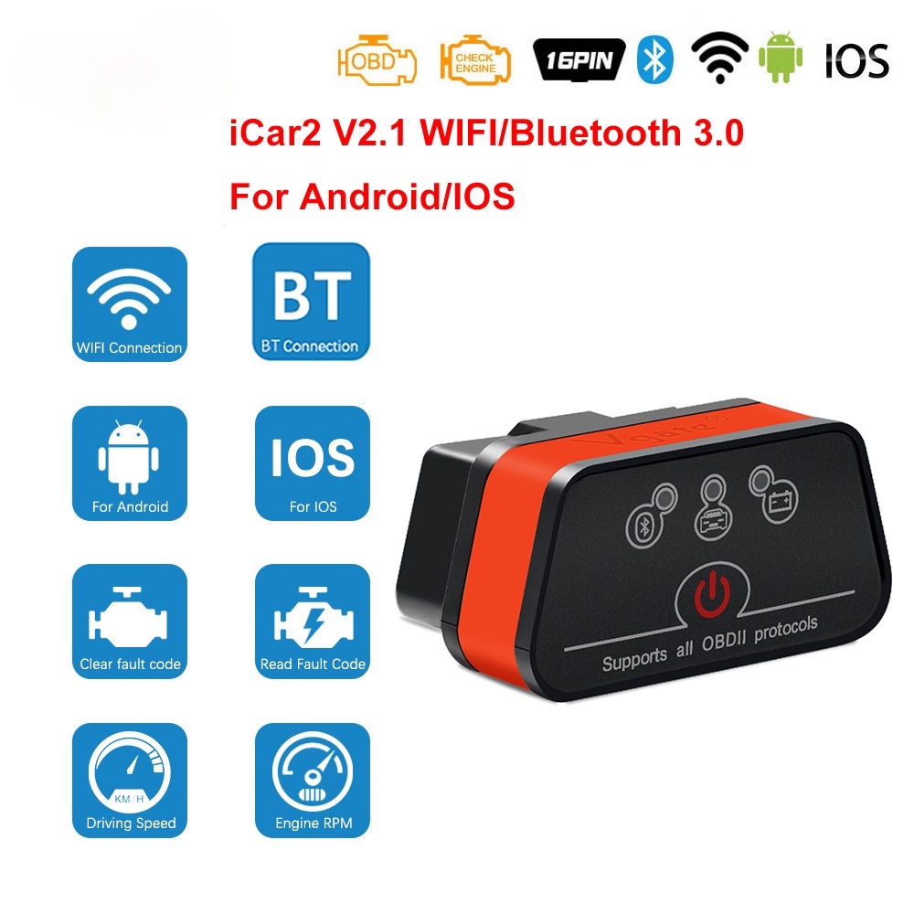 Vgate iCar2 ELM327 obd2 Bluetooth WIFI Car Scanner Tool for IOS/Android OBD 2 ODB2 Scan auto diagnostic scanner PK ELM 327 V 1 5