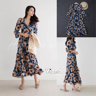 maxi เดรสลายดอก สีกรม อก 36-38"