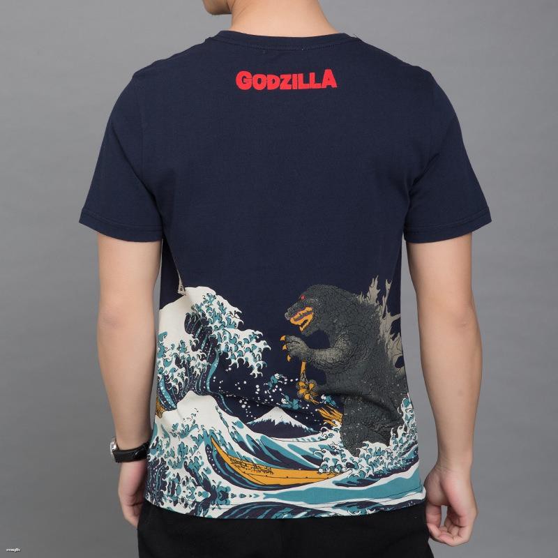 M-4XLเสื้อยืด เสื้อแฟนชั่น Harajuku style สกีนลายการ์ตูน godzilla สีกรม ขาว ญี่ปุ่น oversize T-shirt