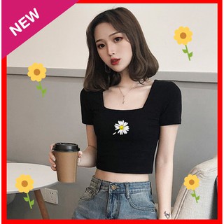 🍒🍓เสื้อแฟชั่น เกาหลี ผ้ายืด ลายดอกเดซี่🍒🍓