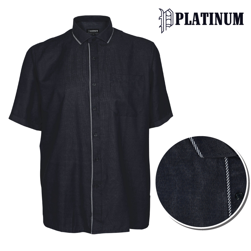 PLATINUM BIG SIZE เสื้อด๊อบบี้พร้อมคอท่อ & สาบ XL-6XL ขนาดใหญ่ PM8245 (สีดํา) Kemeja Lelaki Saiz Bes