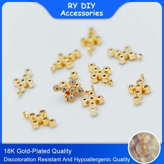 จี้สร้อยคอ ไม้กางเขน ขนาดเล็ก 18K CZ diy อุปกรณ์เสริม