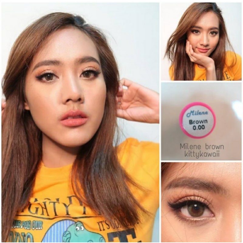 Kitty Kawaii ๑ Milene สายตา -00 ถึง -1000 brown gray Contactlens บิ๊กอาย คอนแทคเลนส์ ราคาถูก แถมตลับฟรี