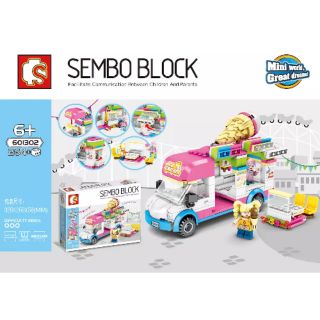 🚚🆓ส่งฟรีEMSไม่ต้องใช้โค้ด SEMBO 601302 : Street View Series Ice Cream Trolley (เลโก้จีน รถอาหาร รถไอศครีม)