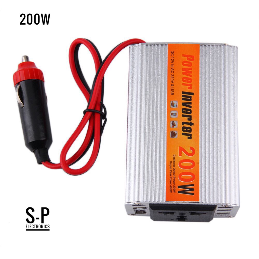 อินเวอร์เตอร์ หม้อแปลงไฟ 12V200W เครื่องแปลงไฟรถเป็นไฟบ้าน ตัวแปลงไฟรถ ใช้อุปกรณ์ไฟบ้านได้ในรถ DC 12V to AC 220V 200W